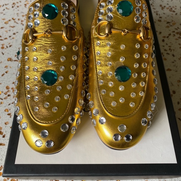 Gold Gucci Napa Crystal Mules - Picture 2 of 9